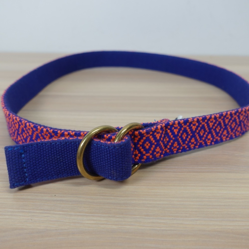 J Crew Woven Belt Womens S M Blue Orange Diamond D Ring Southwestern USA Made